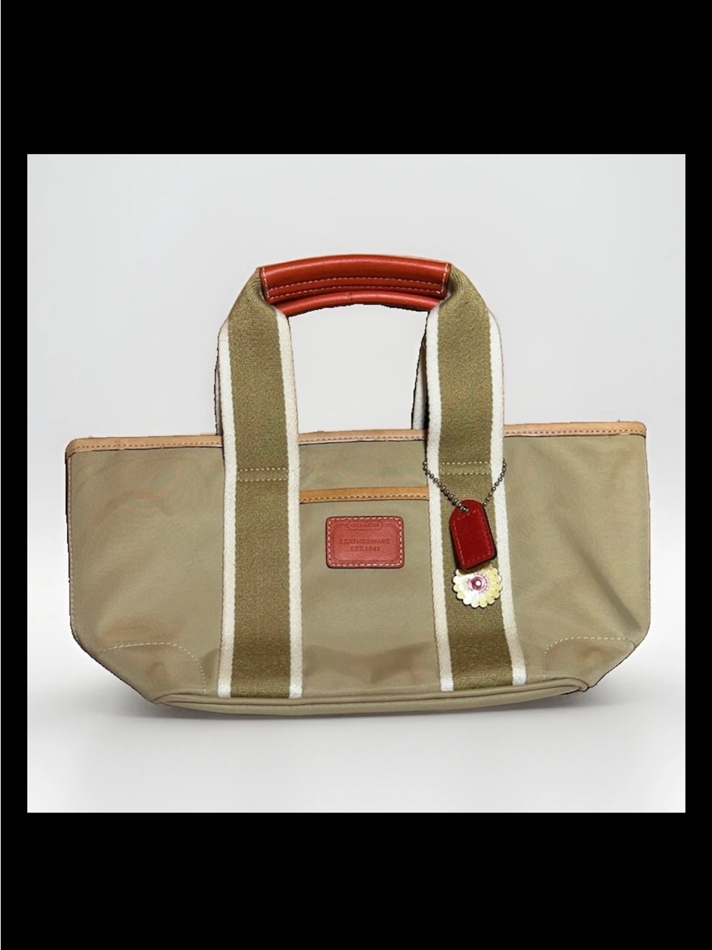 Coach Mini Hamptons Tote,Clutch,Wristlet Set-Khaki Nylon, Vermilion Leather 2005 - Picture 4 of 14